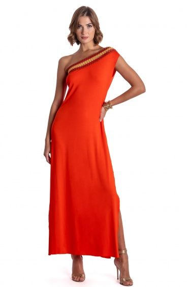 ONE-SHOULDER LONG DRESS WITH CROCHET TRIMMINGS Pin-Up Stars - 7