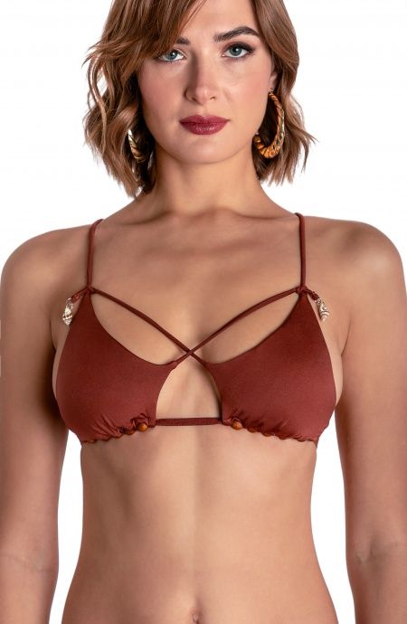 SOLID COLOR PADDED TRIANGLE TOP WITH PEARLS AND SHELLS Pin-Up Stars - 8