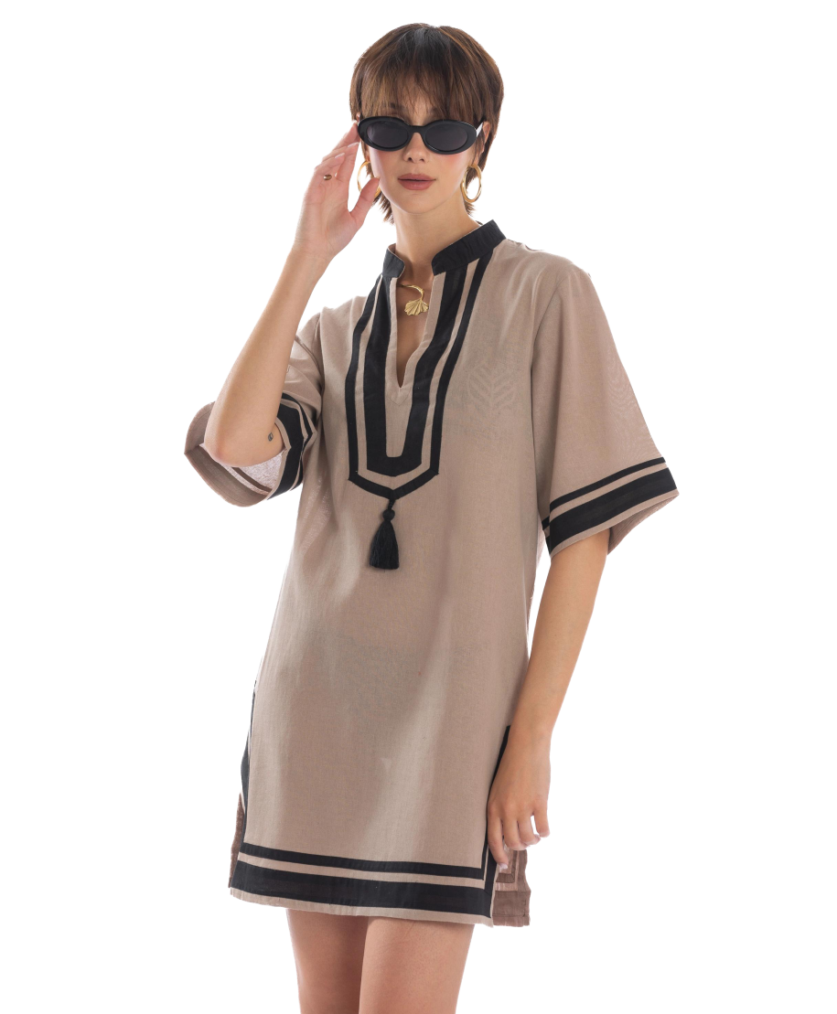 Caftan Dress with Profiles Solid Color