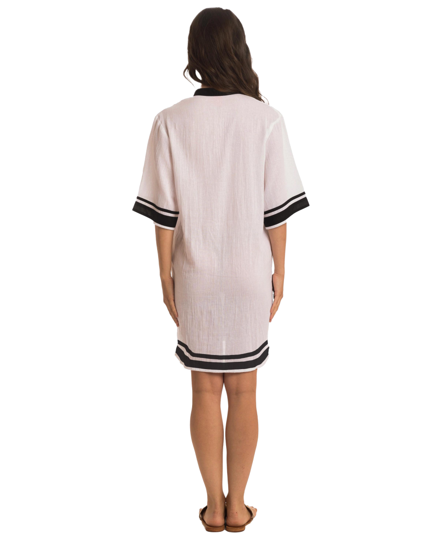 Abito Caftano con Profili Tinta Unita