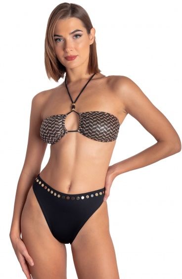 LAMÉ PADDED BIKINI BANDEAU WITH ACCESSORIES AND STUDS HERRINGBONE PRINT Pin-Up Stars - 20