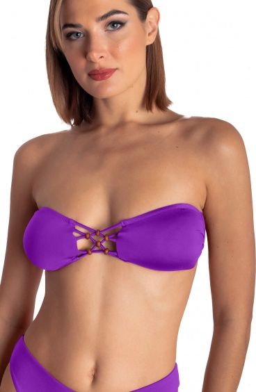 TOP BIKINI FASCIA IMBOTTITA CON INTRECCIO E PERLE TINTA UNITA Pin-Up Stars - 23