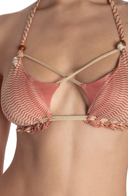 BIKINI TRIANGOLO IMBOTTITO DAINETTO CON PERLE E CONCHIGLIE STAMPA TIGER SUN Pin-Up Stars - 17
