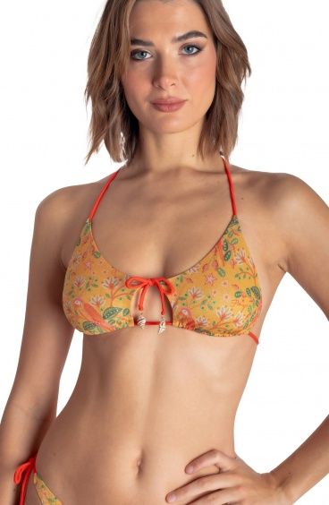 TOP BIKINI TRIANGOLO IMBOTTITO CON CONCHIGLIE STAMPA FLOWER BIRD Pin-Up Stars - 6