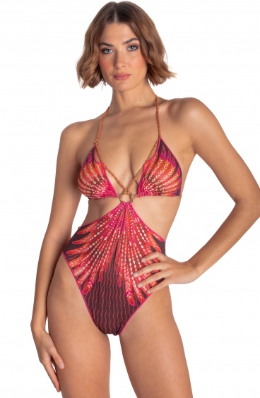 CUT-OUT STUDDED ONE-PIECE SWIMSUIT WINGS PRINT Pin-Up Stars - 6