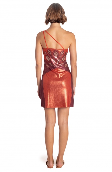 EIN-SCHULTER-LAMÉ-KLEID MIT SCHÖNEM BAUM-PRINT Pin-Up Stars - 8