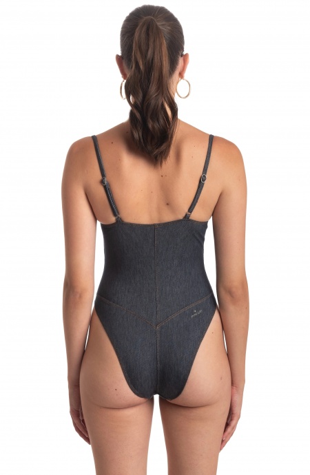 Jeans Studded One Piece Balconette Swimsuit Pin-Up Stars - 3