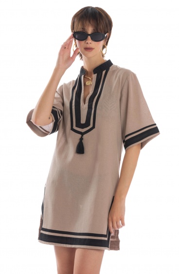 Caftan Dress with Profiles Solid Color Poisson D'Amour - 10