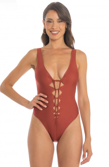 Costume da Bagno Intero Cut-Out Tinta Unita Pin-Up Stars - 2