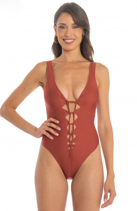 Costume da Bagno Intero Cut-Out Tinta Unita Pin-Up Stars - 2 Costume da Bagno Intero Cut-Out Tinta Unita Pin-Up Stars - 2