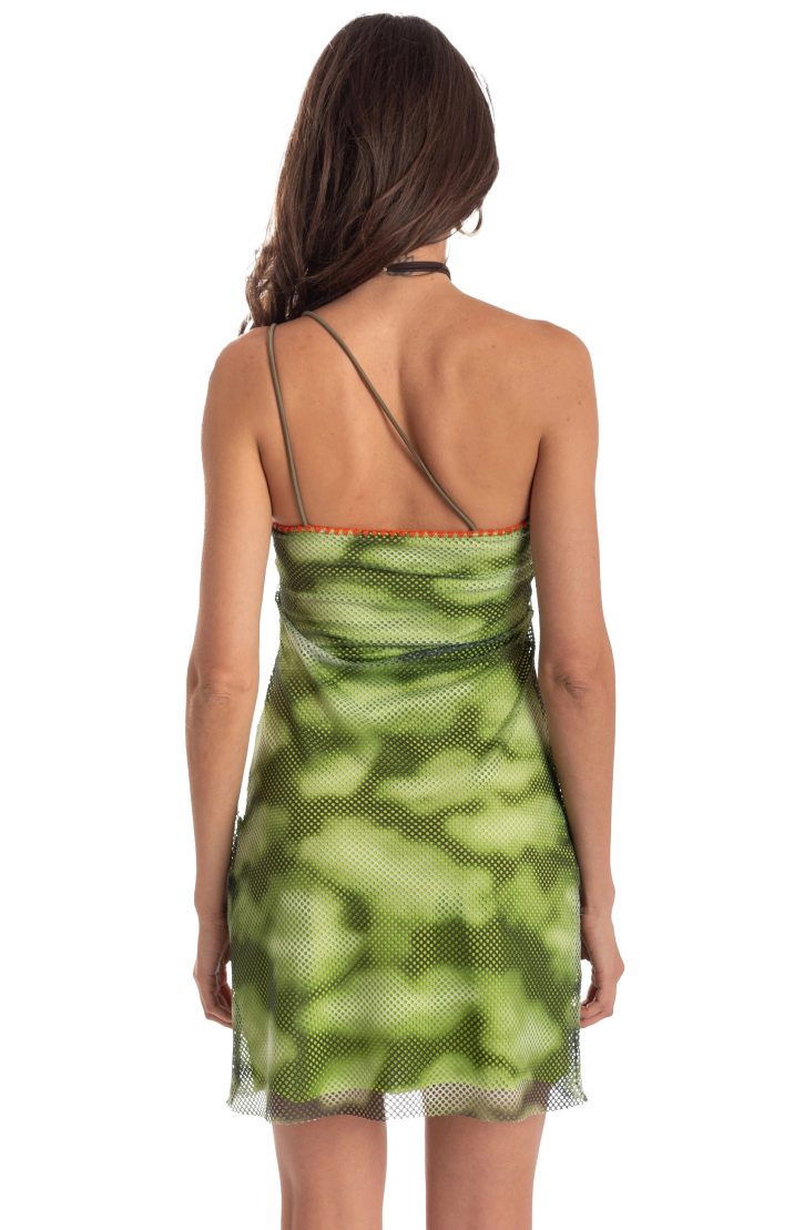 One-shoulder Mesh Shaded Fan Stitch Dress