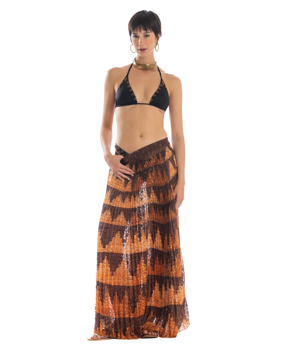 African Braid Pleated Long Skirt