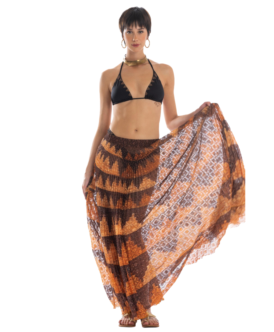 African Braid Pleated Long Skirt