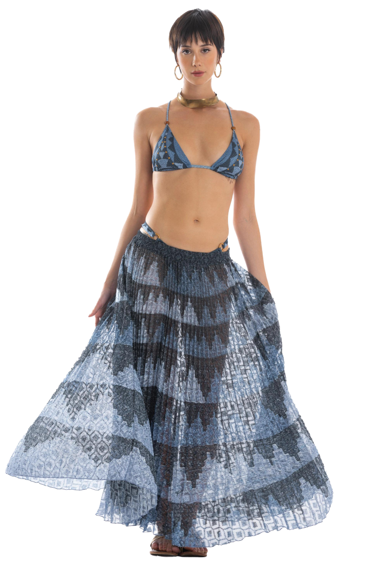 African Braid Pleated Long Skirt
