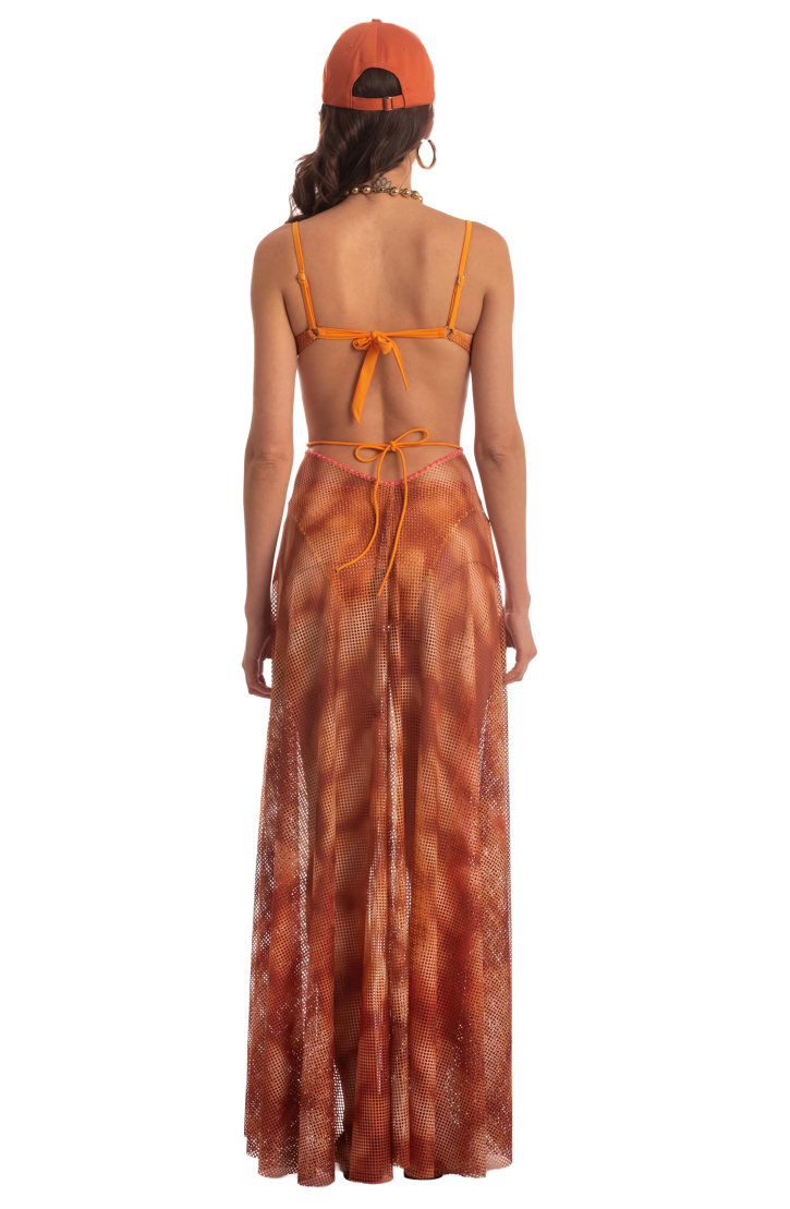 FAN STITCH SHADED NET PAREO DRESS