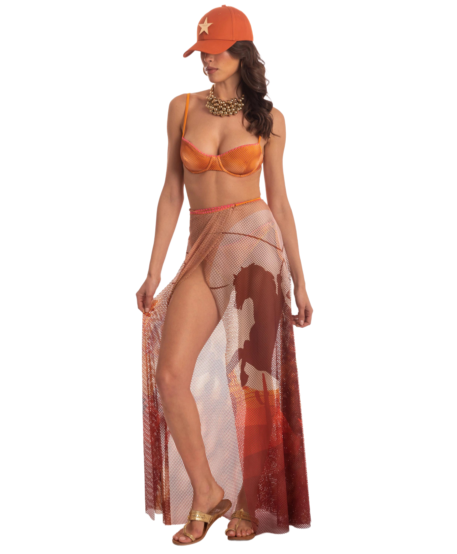 FAN STITCH SHADED NET PAREO DRESS