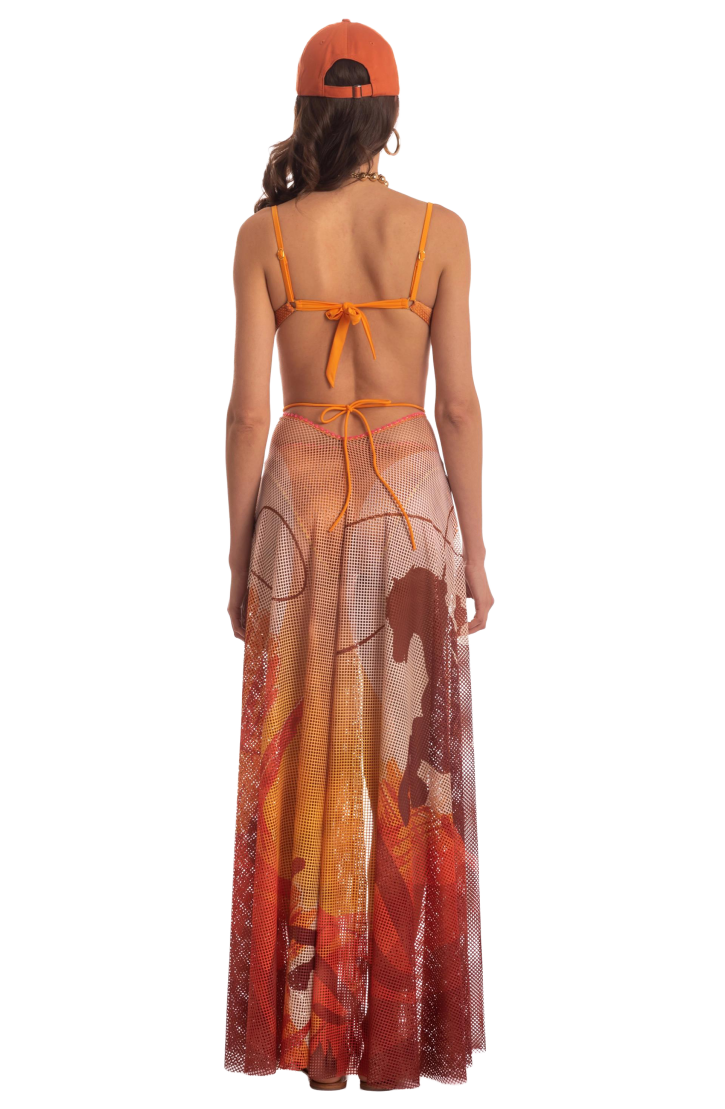 FAN STITCH SHADED NET PAREO DRESS