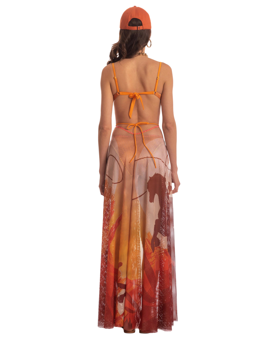 FAN STITCH SHADED NET PAREO DRESS