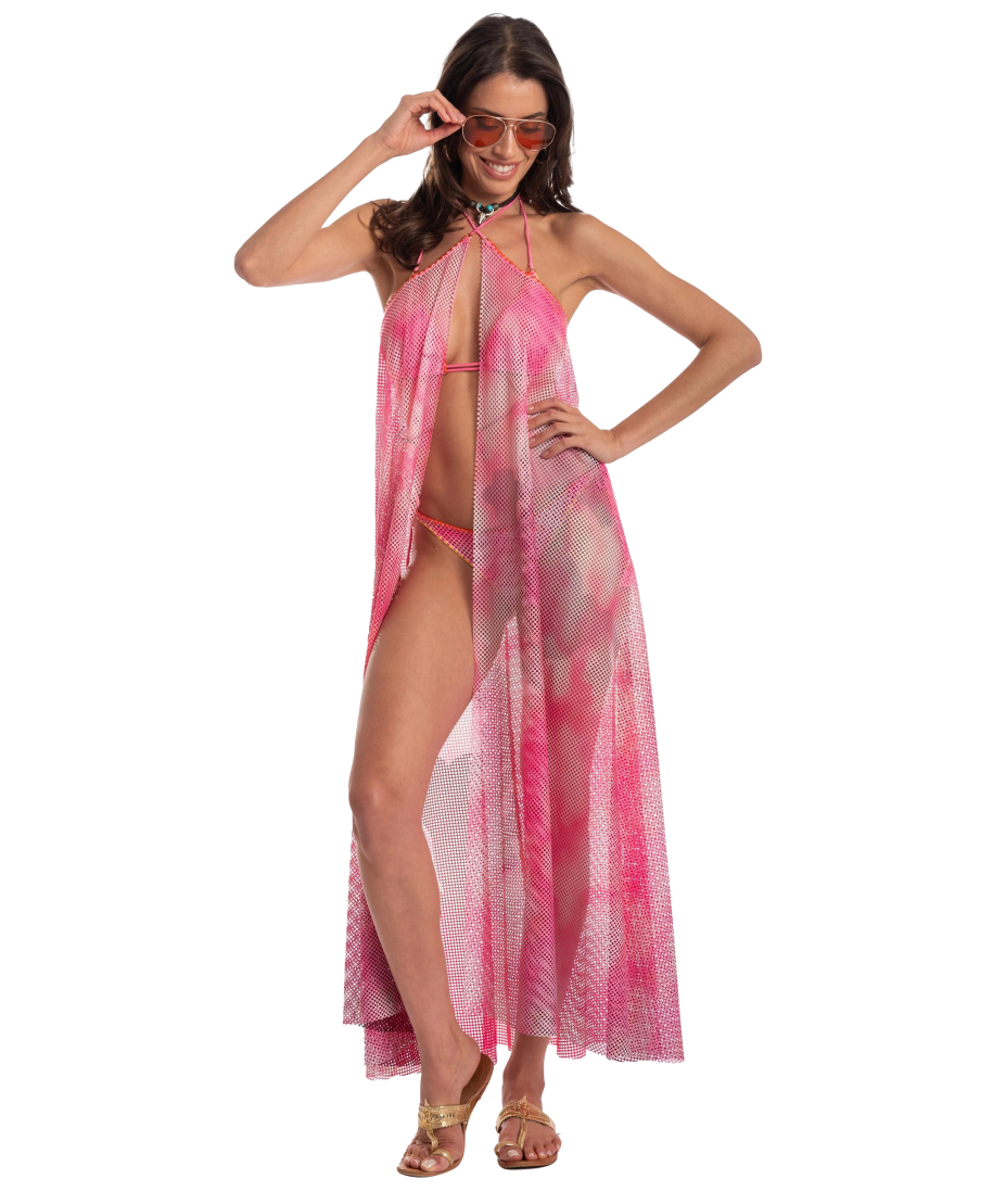 FAN STITCH SHADED NET PAREO DRESS