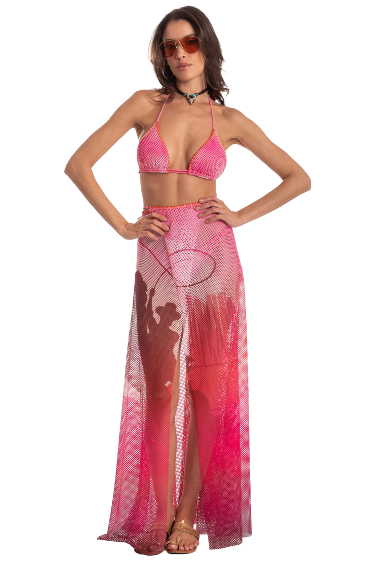 FAN STITCH SHADED NET PAREO DRESS