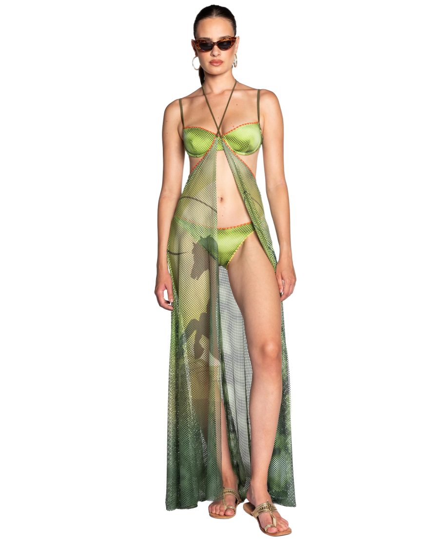 FAN STITCH SHADED NET PAREO DRESS