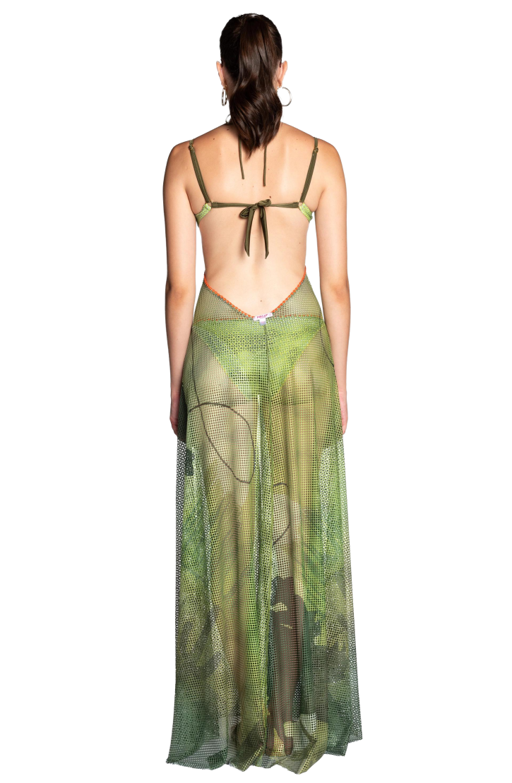 FAN STITCH SHADED NET PAREO DRESS