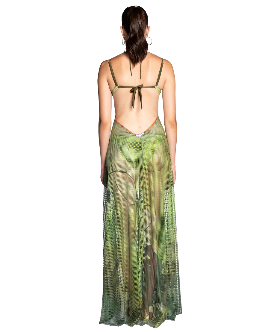 FAN STITCH SHADED NET PAREO DRESS