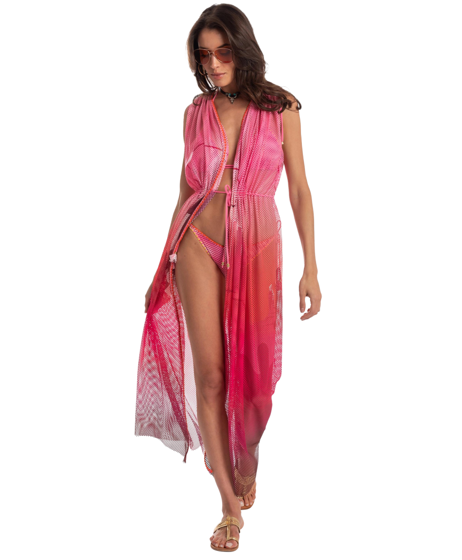 OPEN NET DRESS WITH DRAWSTRING NET SHADED FAN STITCH