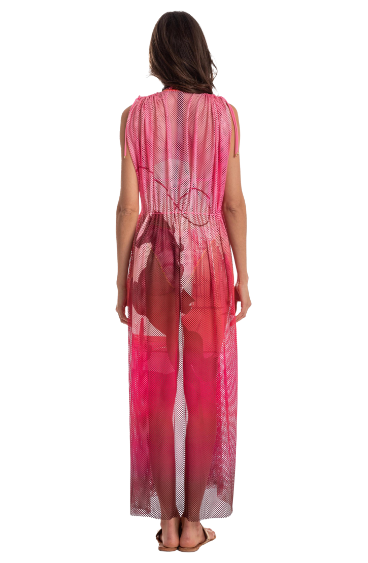 OPEN NET DRESS WITH DRAWSTRING NET SHADED FAN STITCH
