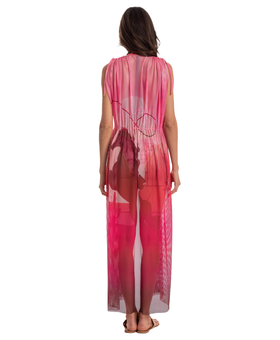 OPEN NET DRESS WITH DRAWSTRING NET SHADED FAN STITCH