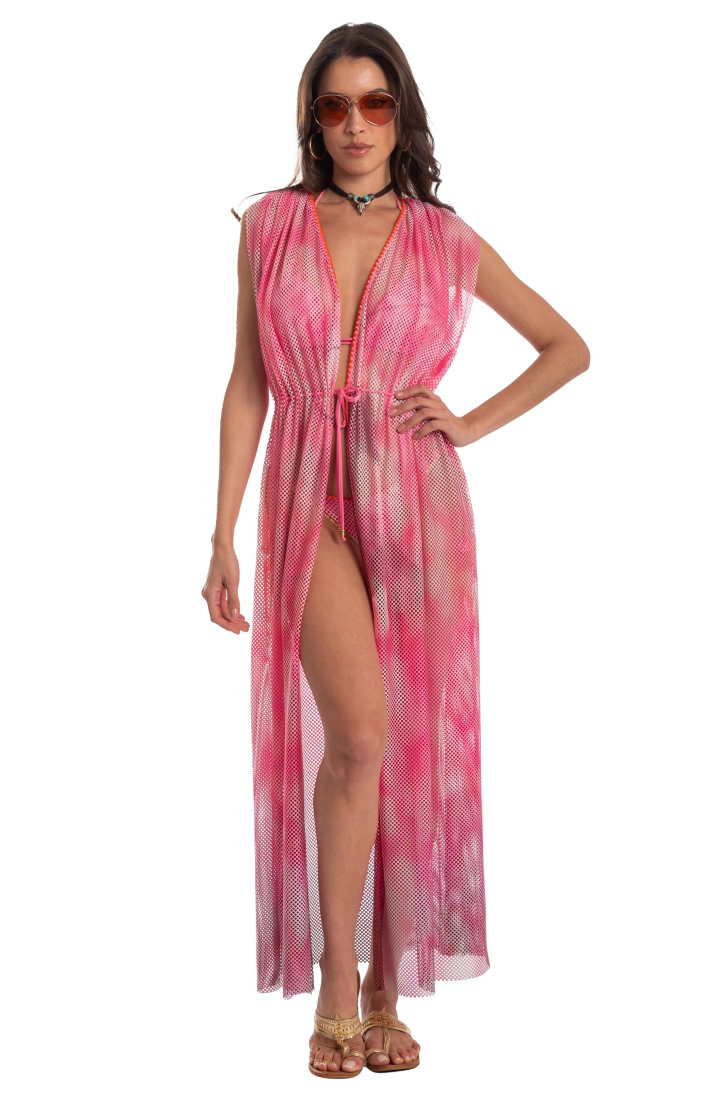 OPEN NET DRESS WITH DRAWSTRING NET SHADED FAN STITCH