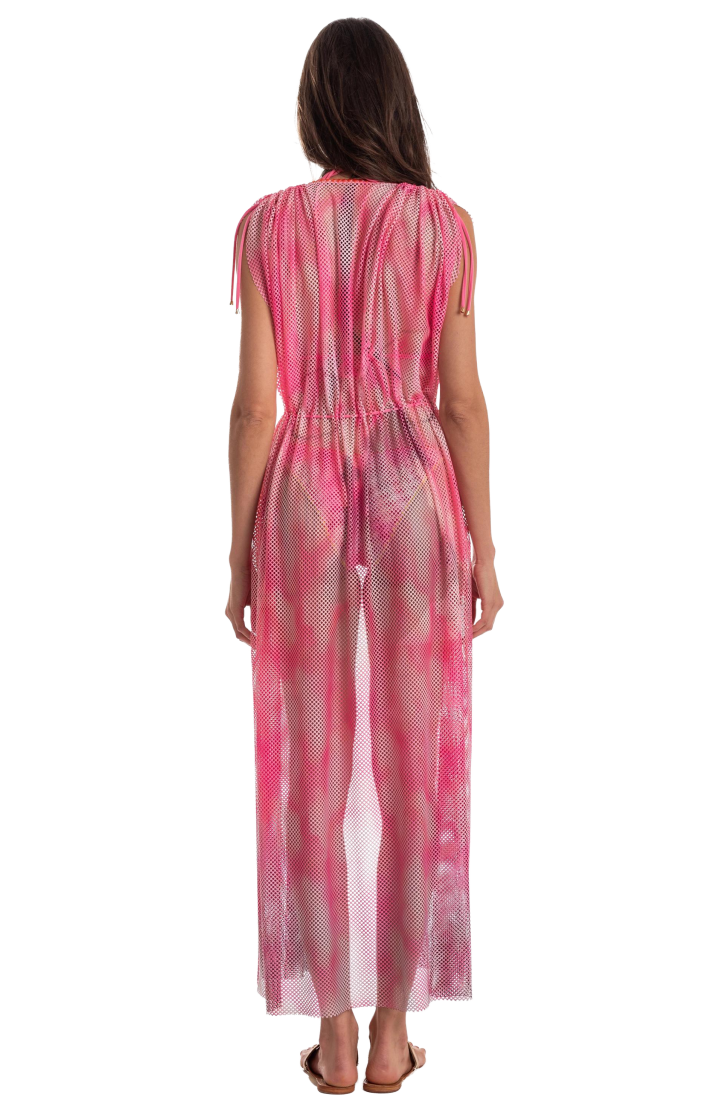 OPEN NET DRESS WITH DRAWSTRING NET SHADED FAN STITCH