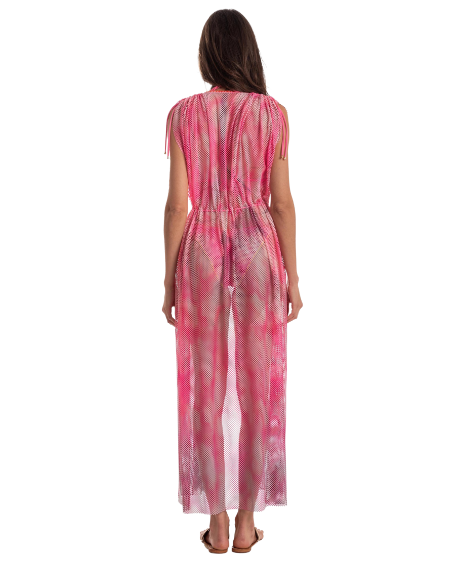 OPEN NET DRESS WITH DRAWSTRING NET SHADED FAN STITCH