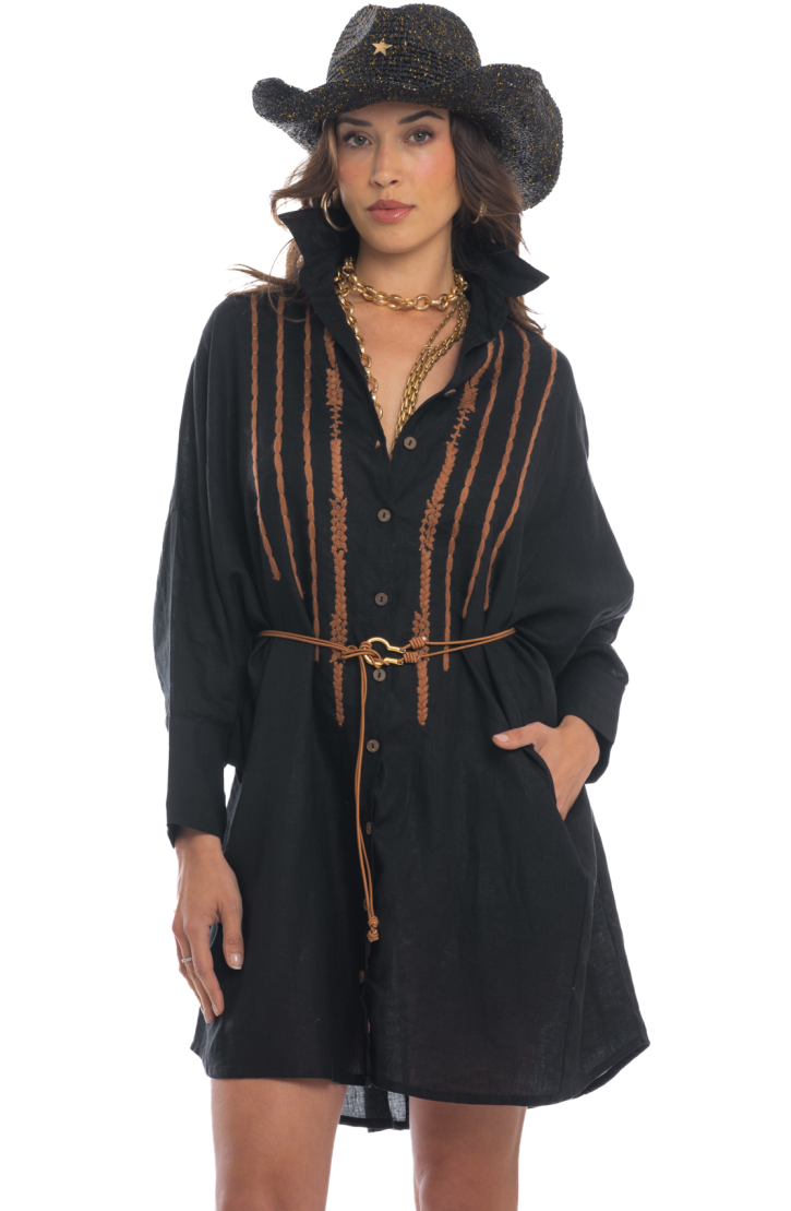 Embroidered Linen Shirt Dress