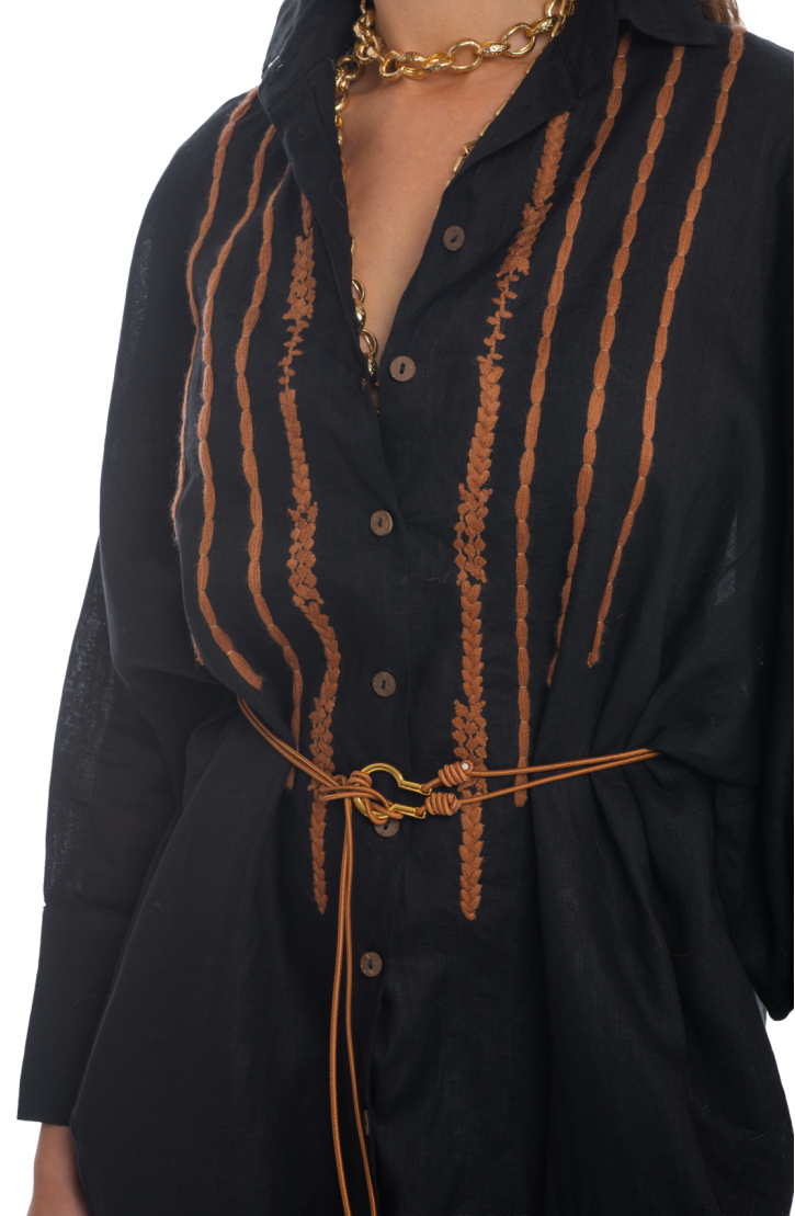 Abito Camicia Ricamato Lino
