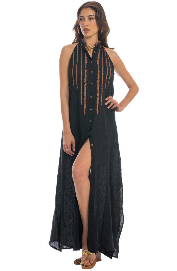 Long Embroidered Linen Dress