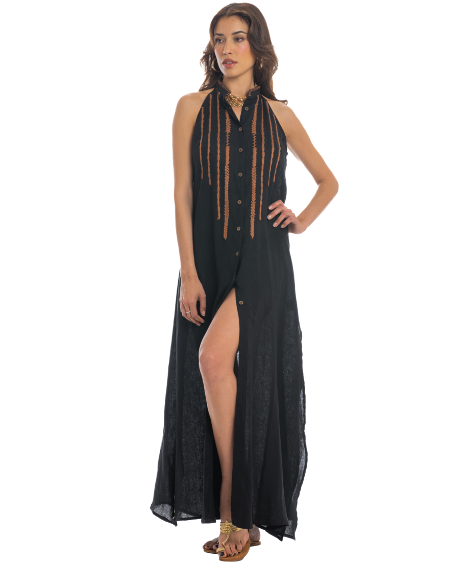 Long Embroidered Linen Dress