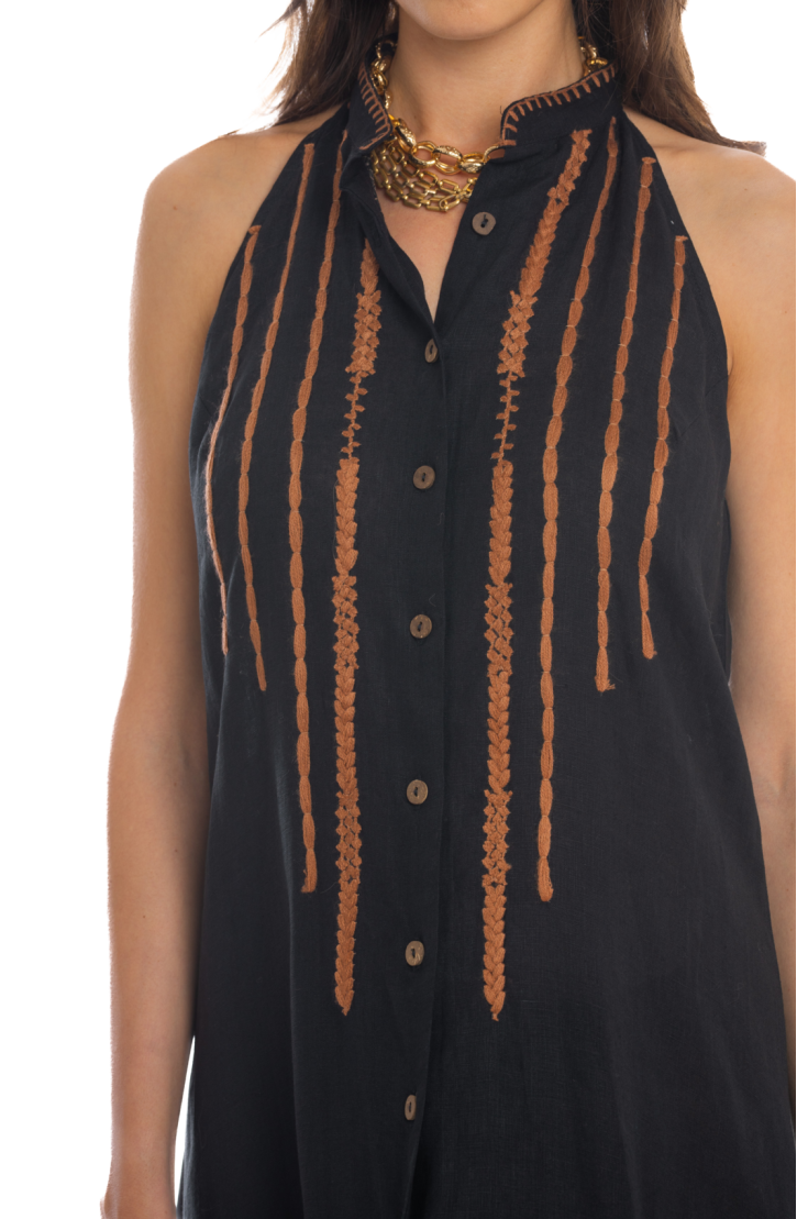 Long Embroidered Linen Dress
