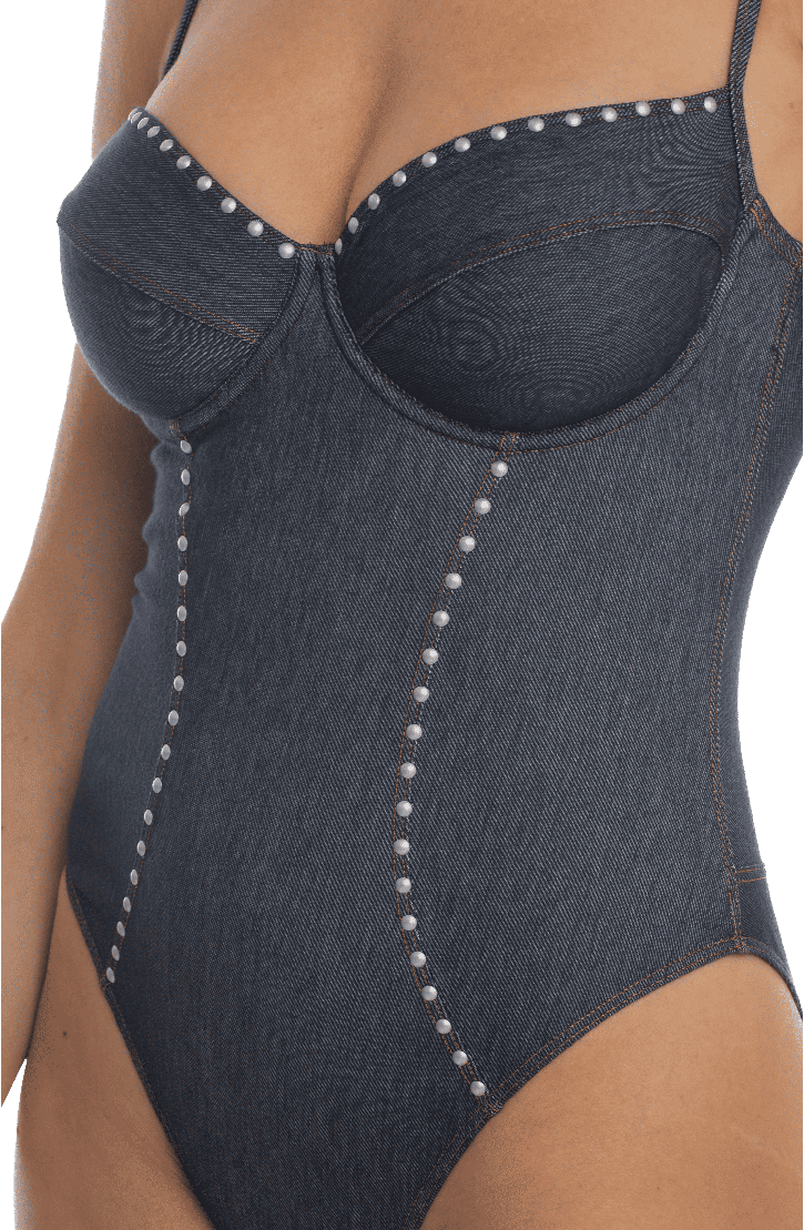 Costume da Bagno Intero Balconcino Jeans Borchie