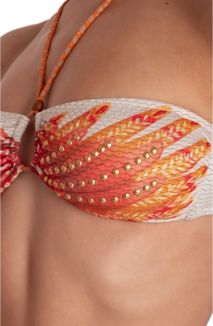 Wings Print Studded Padded Bandeau Bikini