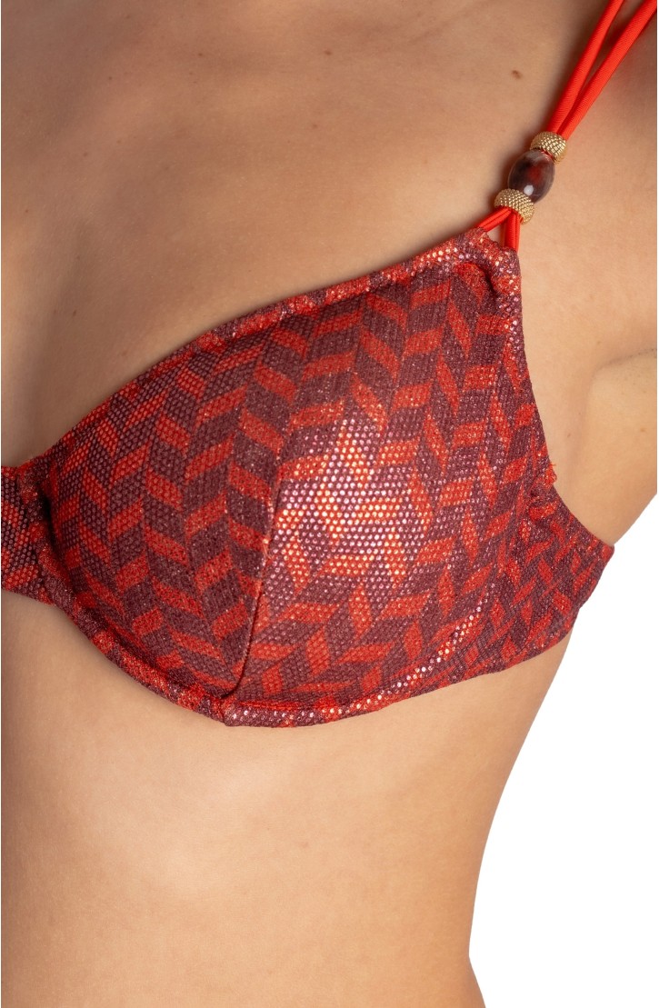 LAMINATED UNDERWIRED BALCONETTE BIKINI WITH HERRINGBONE PRINT