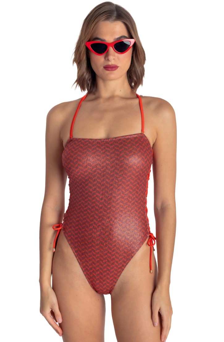 COSTUME DA BAGNO INTERO FASCIA LAMÈ STAMPA SPIGHETTA