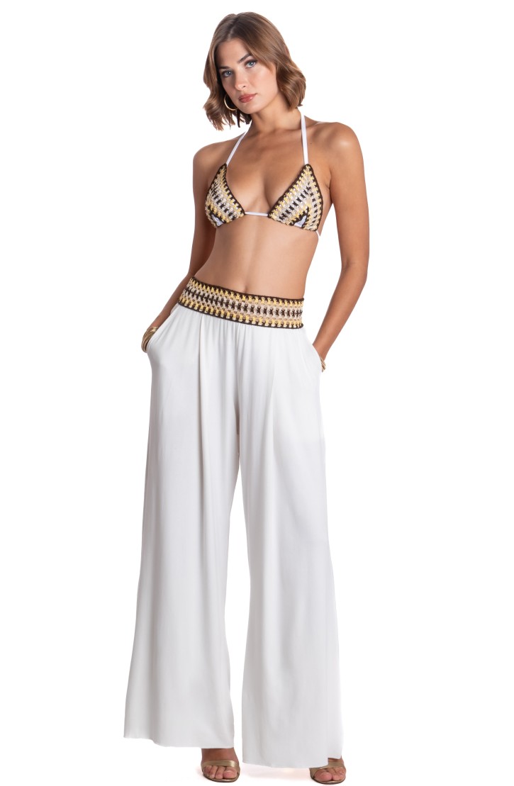 TRIMMED CROCHET PALAZZO PANTS