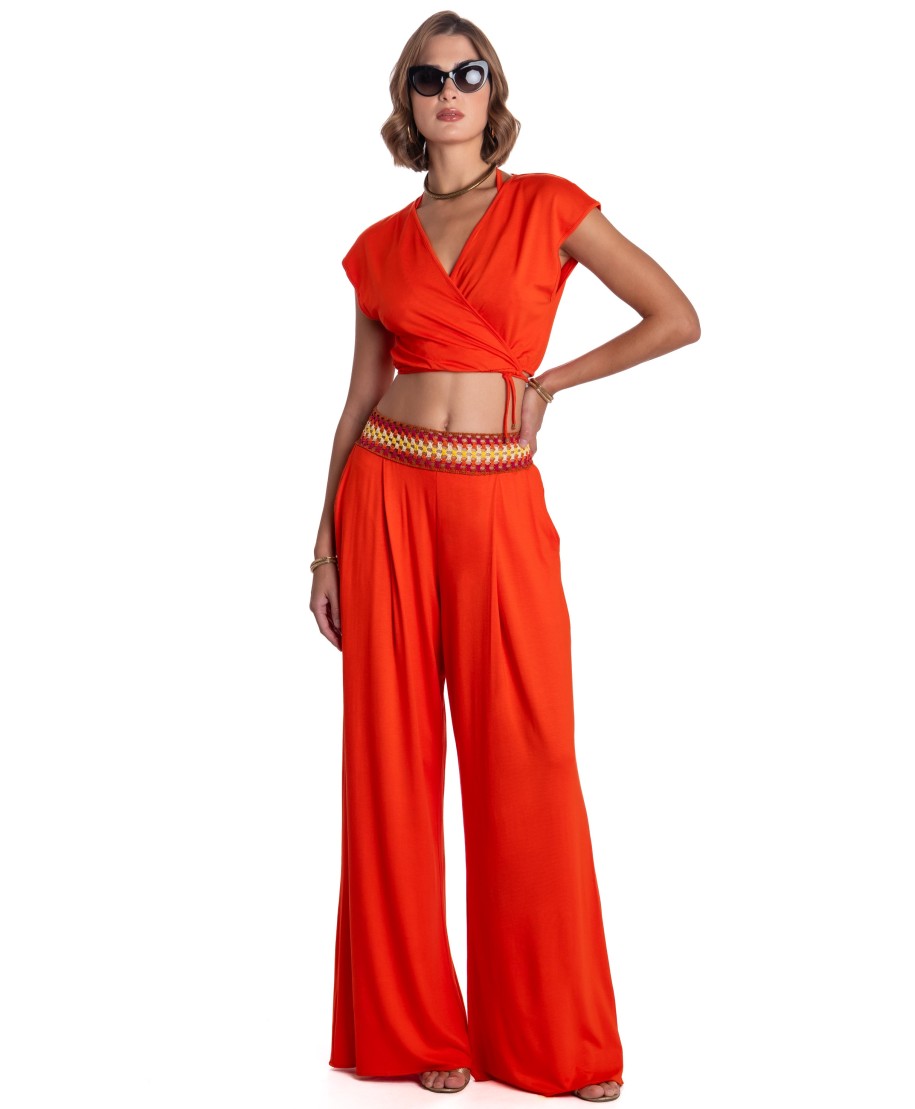 PANTALONE PALAZZO CON PASSAMANERIA CROCHET
