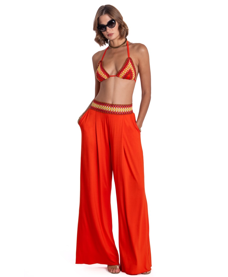 TRIMMED CROCHET PALAZZO PANTS