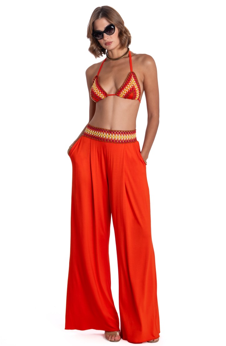 TRIMMED CROCHET PALAZZO PANTS