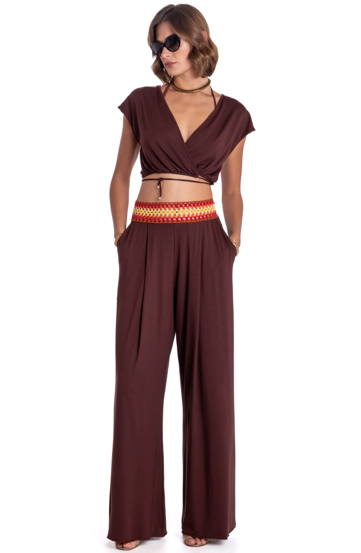 TRIMMED CROCHET PALAZZO PANTS