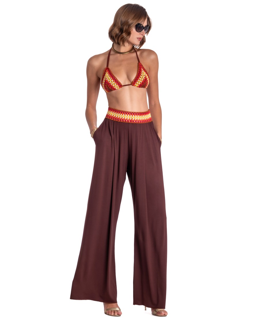 TRIMMED CROCHET PALAZZO PANTS