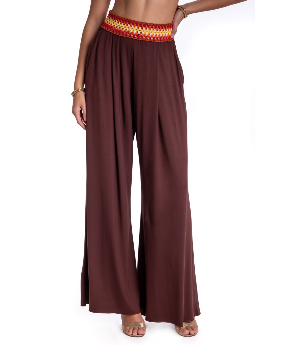 TRIMMED CROCHET PALAZZO PANTS
