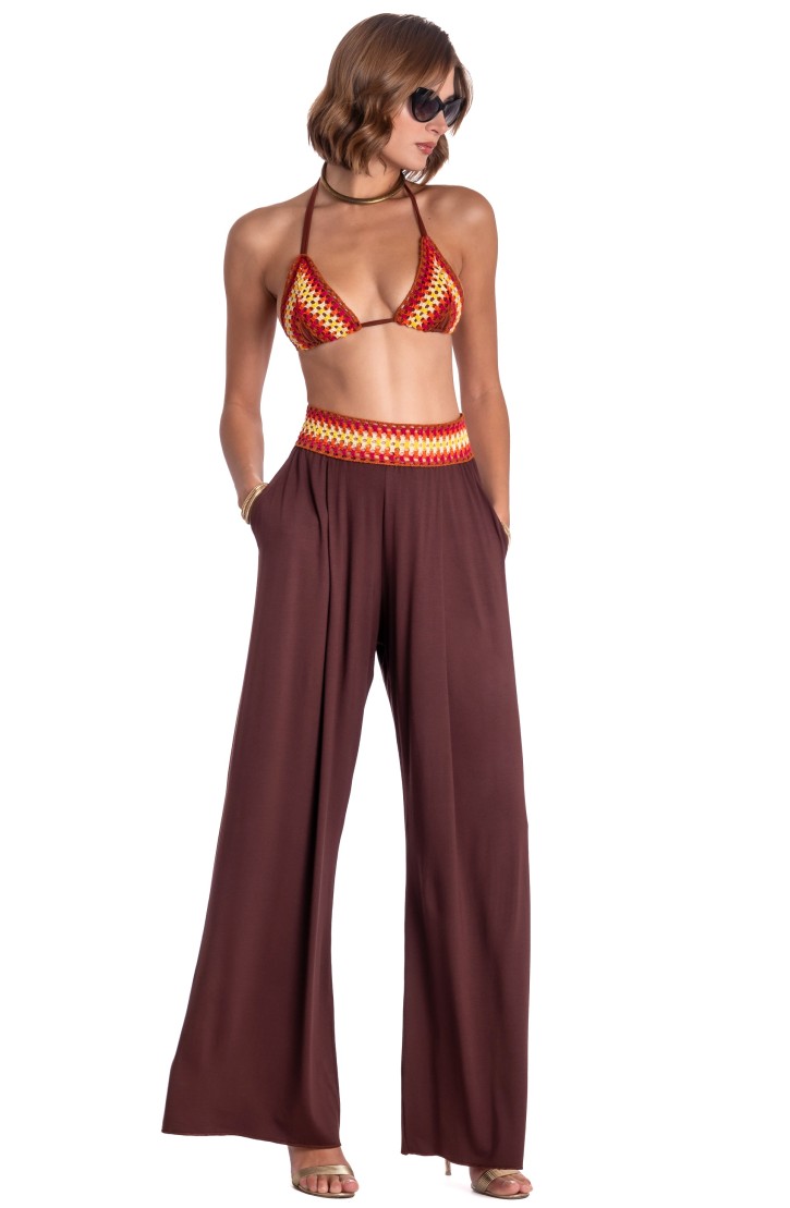 TRIMMED CROCHET PALAZZO PANTS